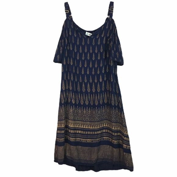 Off the shoulder blue gold mini dress small - Picture 1 of 7